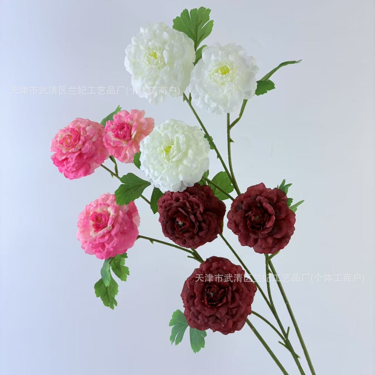 3 flores de seda de peonía flores falsas flores de boda decoración flor adornamiento de la sala de estar props de disparo al por mayor flores de peonía