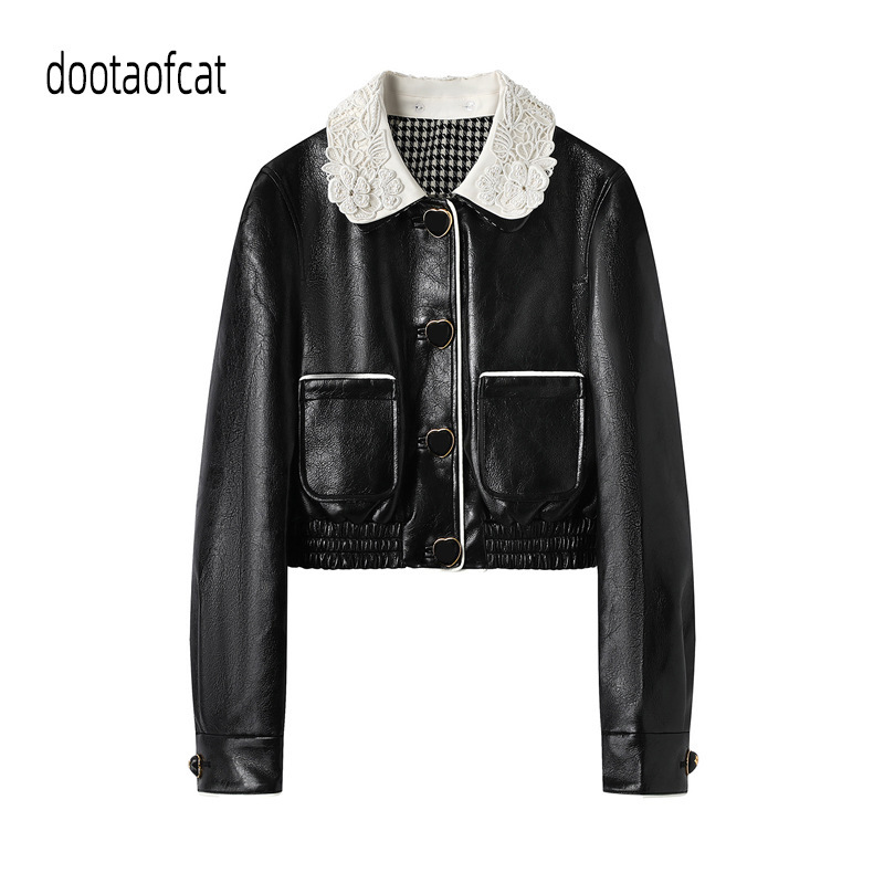 2025 New Autum Women's Clothing Sweet and Greasy Same Style Cool Style Cropped Leather Jacket Lf25Q51Fc333