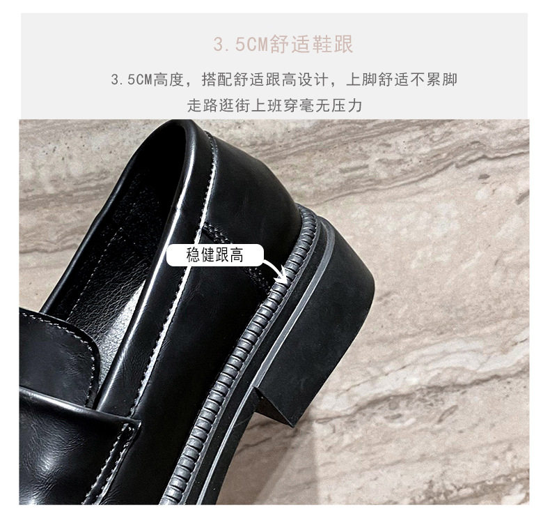 Giày lười nữ đế dày kiểu Anh cổ thấp mũi tròn gót thô 3-5 cm — Màu nâu, Màu đen chi tiết 11