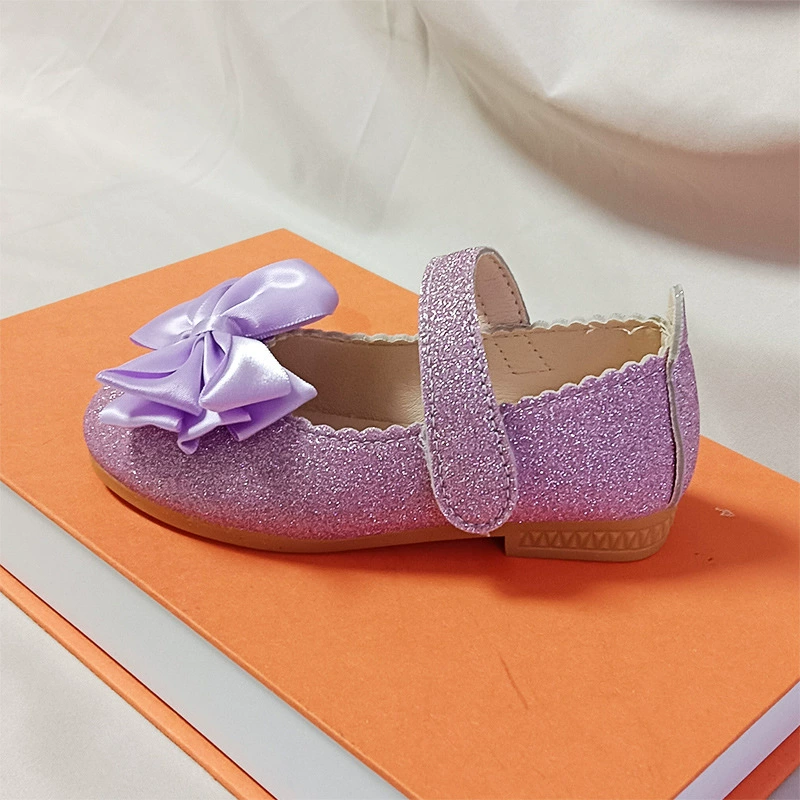 Одиночная обувь для девочек Физическое видео новый детский кроссовок принцессы блестящий кожаный бант плоские кожаные туфли № 21-36