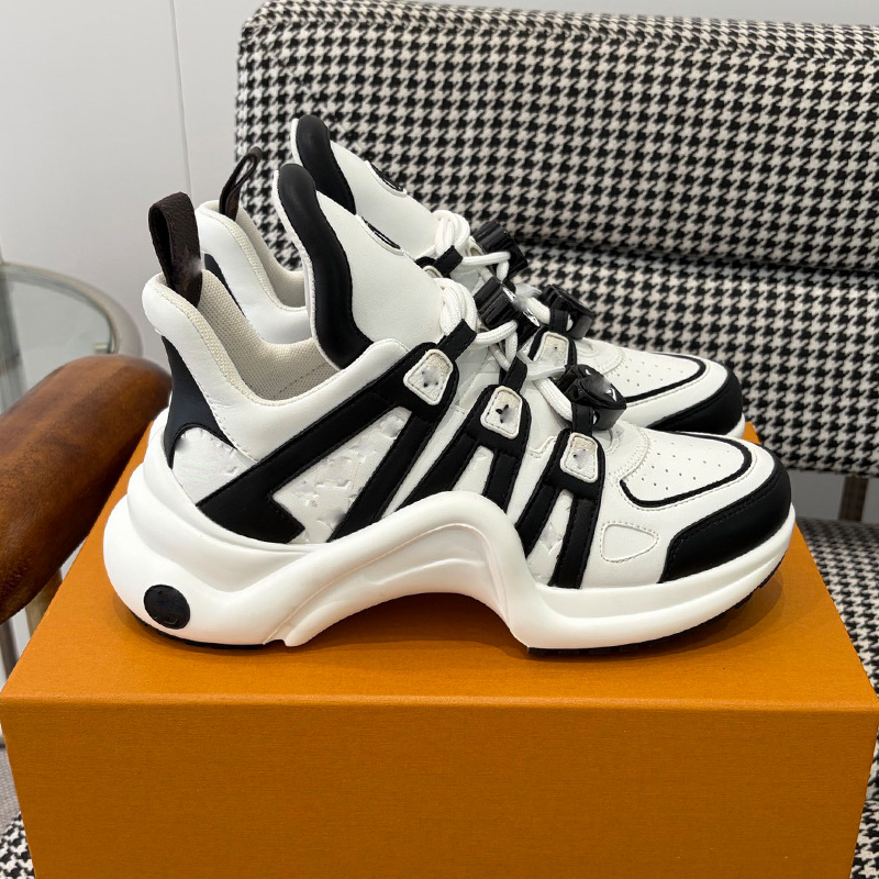 High-End Version of Lv Dad Shoes, Casual Height-Increasing Sneakers, New Thick-Soled Versatile Bow-Shaped Genuine Leather Shoes for Women