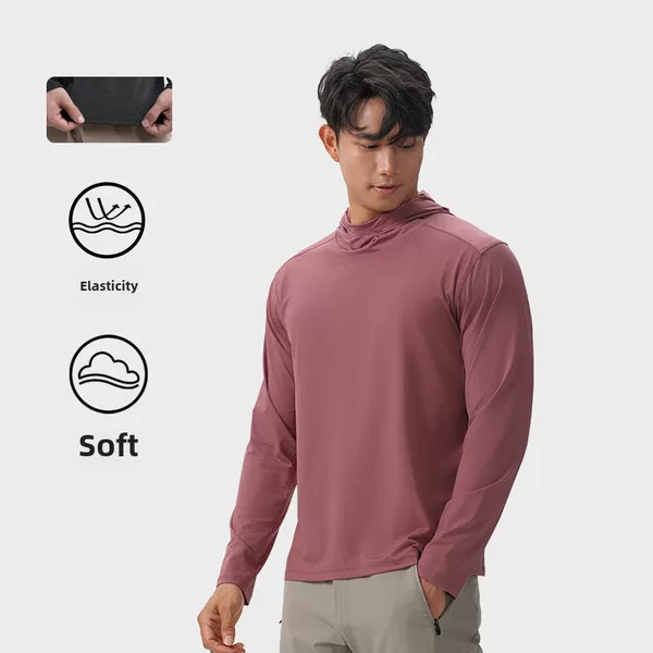 Autumn new nylon men's outdoor lightweight breathable casual sports long-sleeved T-shirt quick-drying top hooded sweater