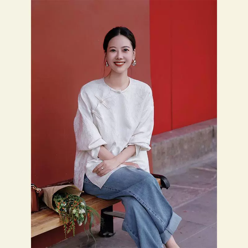2025 новый китайский стиль дзен жаккард шикарная уникальная текстура высококачественная рубашка с косой планкой и пуговицами осень
