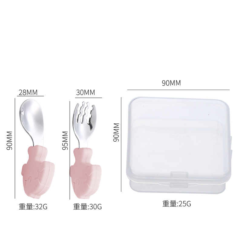 Cuchara DE LOS NIÑOS Tenedor 316 Acero inoxidable cuchara Tenedor vajilla traje de almacenamiento bebé aprendiendo a comer dibujos animados lindo mango corto