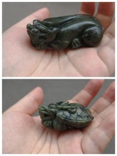 新疆葯王石貔貅手把件手工雕刻墨綠玉龍龜把件含活磁磁鐵可吸附