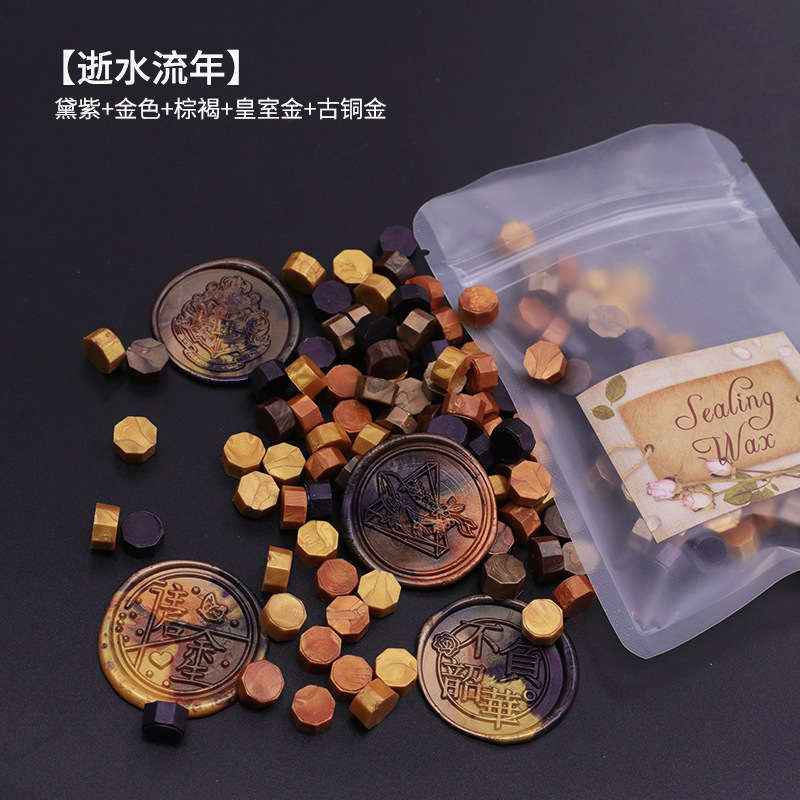 Ocho-lado fuego pintura cera grano mezclado color 35g bolsa de embalaje fuego pintura cera sello al por mayor sobre DIY mano cuenta de sellado Uso de cera