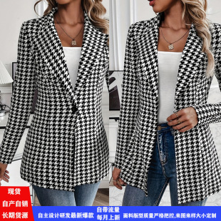 Amazon independent station AliExpress European and American lapel houndstooth fashion elegant slim small suit jacket 2025 spring