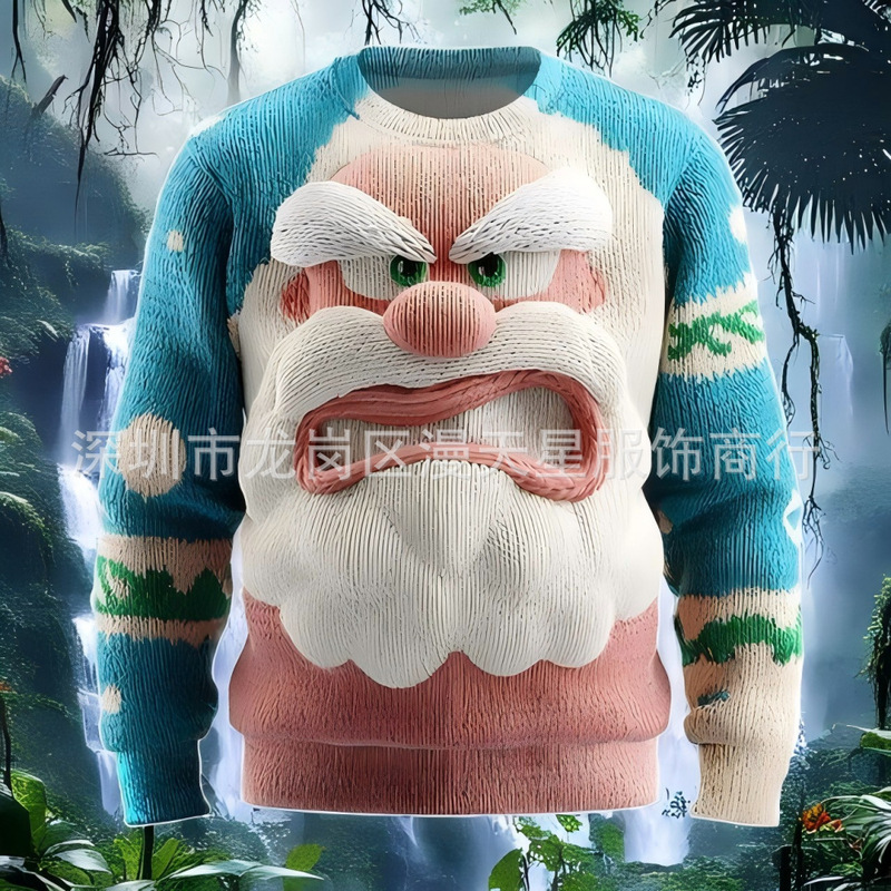 2025 European and American Cross New Style Christmas Grinch Ugly Christmas Sweater 3D Digital Printing Hooded Sweatshirt Cos