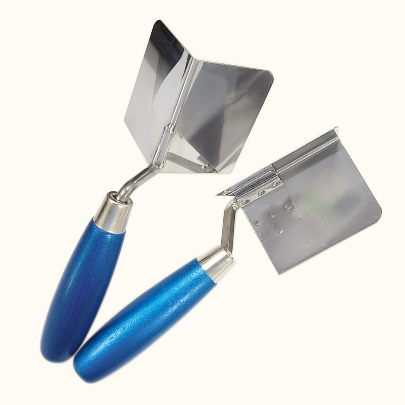 不锈钢阴阳角抹泥刀蓝色手柄圆角器硅藻泥施工批刮腻子修边抹泥刀