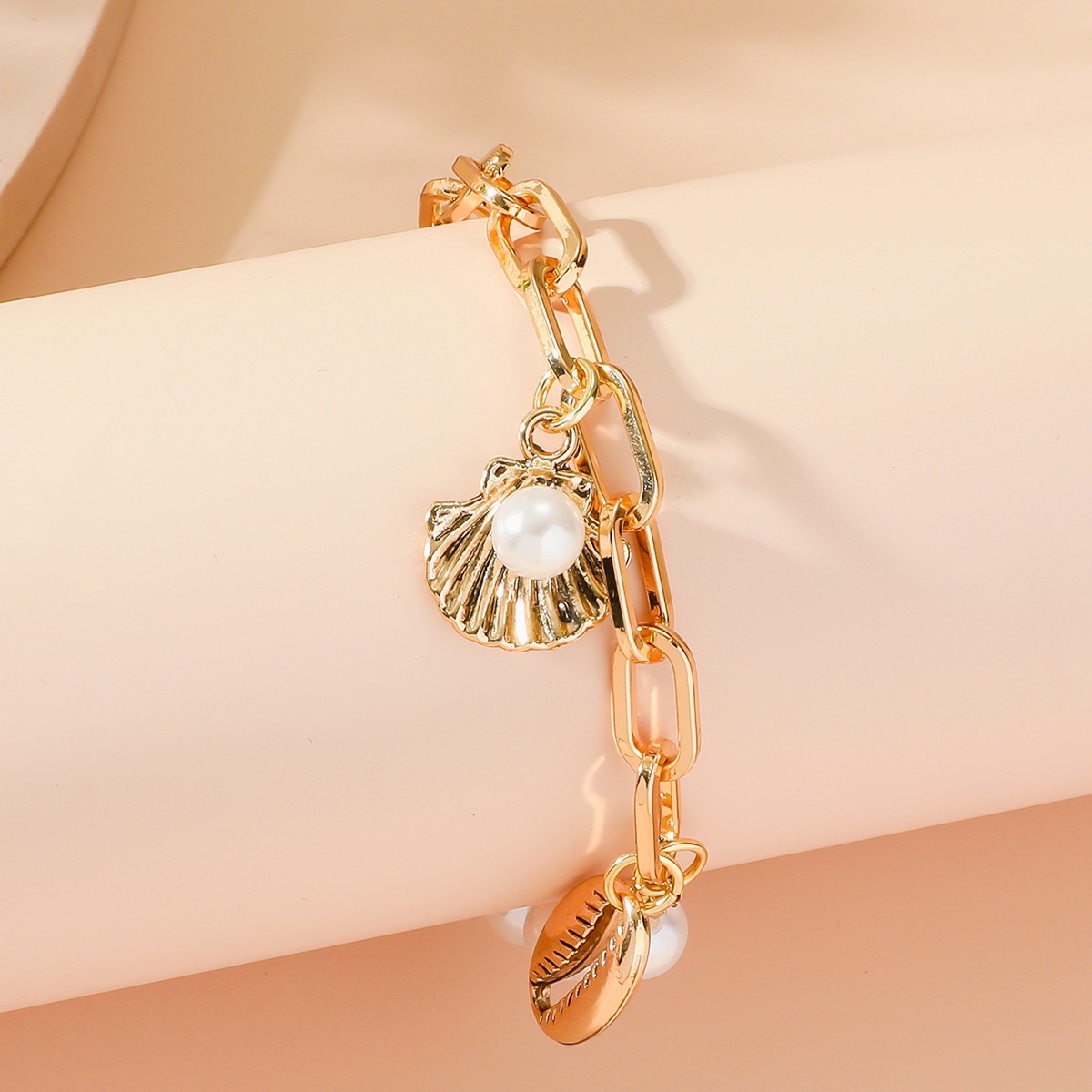Bracelet Charms Ocean Style Shell Starfish Pearl Chain Gold_voghion.com