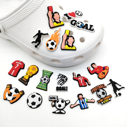 18 pieces [Football Series]  Crocs Shoes Flowers Athletes Shoes Buckle Shoes Accessories PVC Soft Rubber Cross-Border