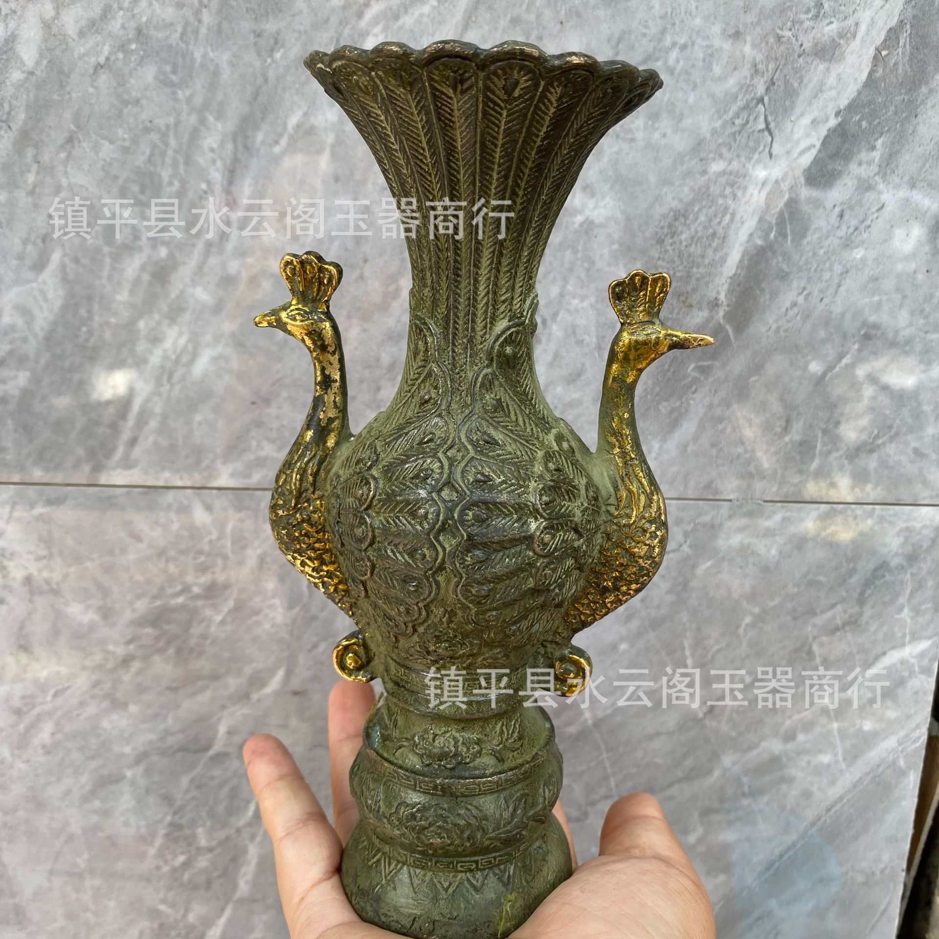 一件代发 青铜色孔雀杯摆件 孔雀花瓶铜器工艺品桌面装饰摆件