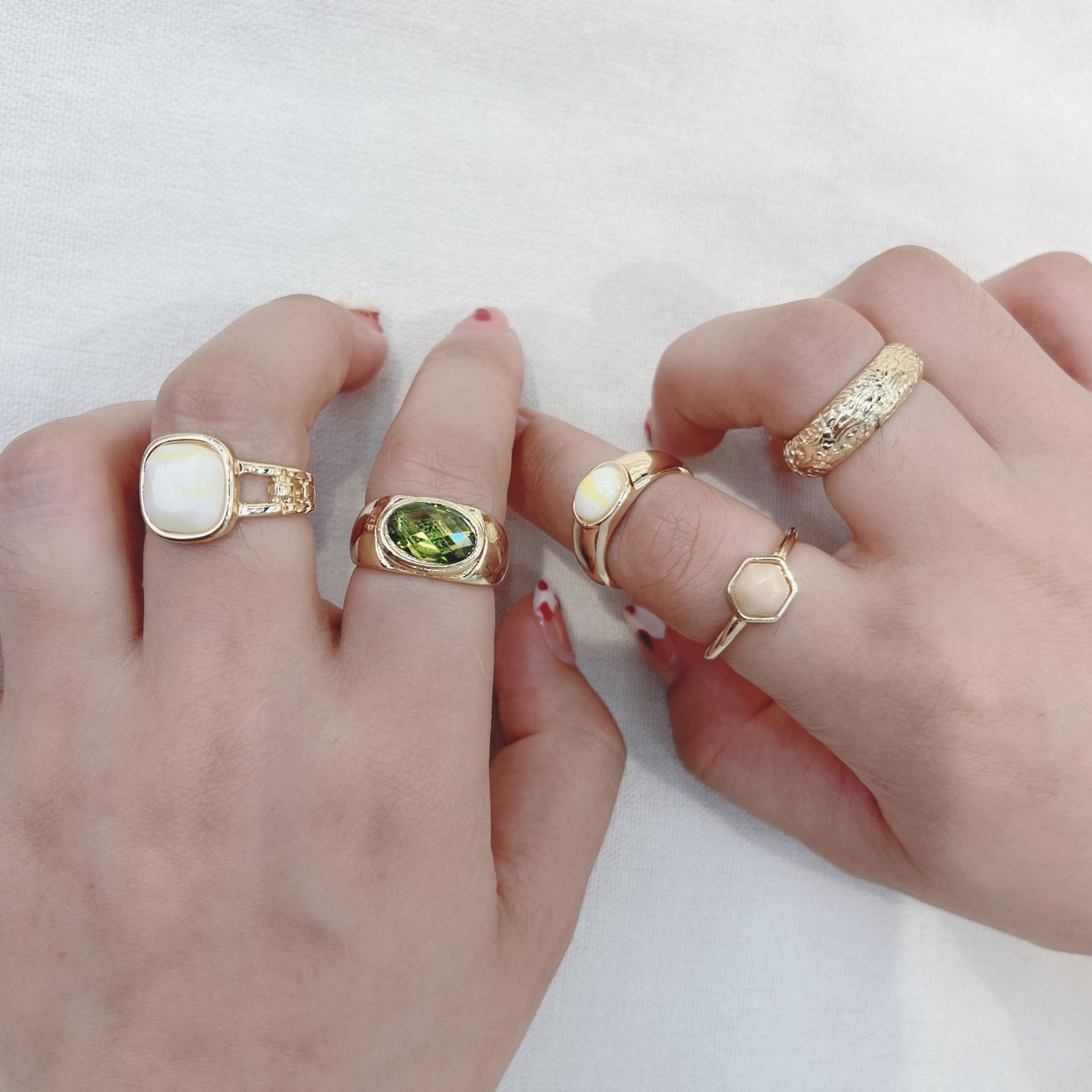 Rings Classification 5 Pieces Quantity Ethnic Style Geometric Alloy Plating Artificial Gemstones Women's Rings