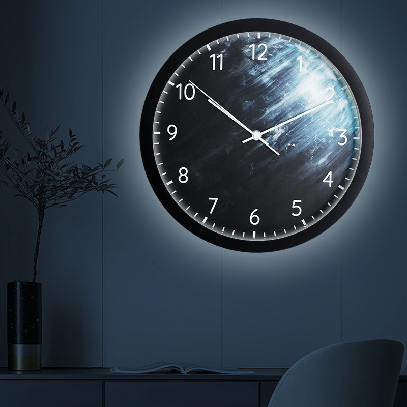 Reloj de pared luminoso controlado por voz inteligente sala de estar moda hogar Luz reloj de lujo mudo creativo Luna luminosa Reloj de pared