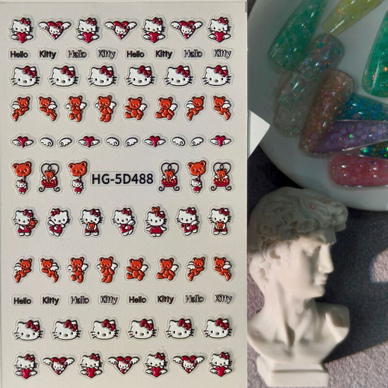 Cute Cartoon Kt Cat Nail Stickers 5D Embossed Three-Dimensional Creative Hello Kitty DIY Children's Nail Stickers Hg Model