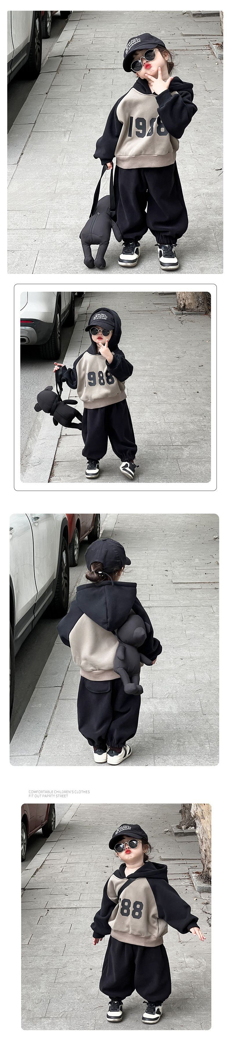 Mädchen-Set-Pullover mit Kapuze für Mädchen-Winteroberteil, verdickte koreanische Version einer verwestlichten integrierten Plüschhose_voghion.com