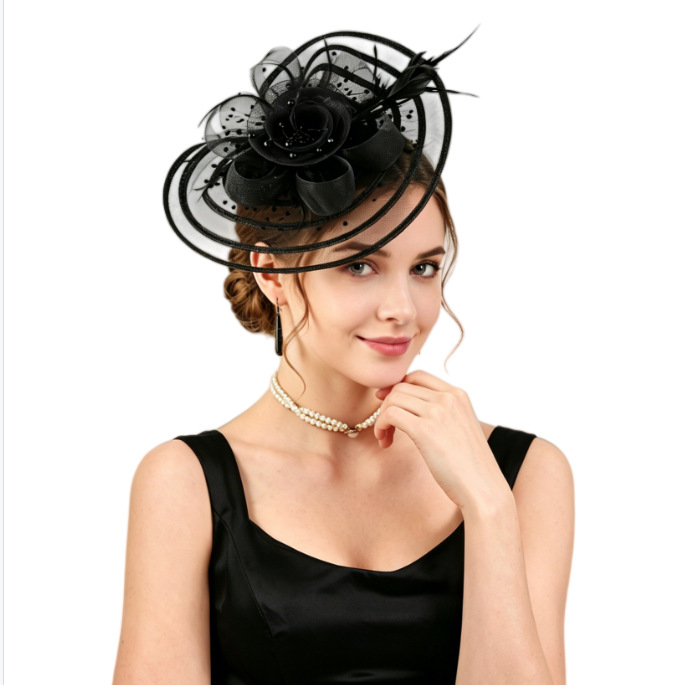 Amazon's New Mesh Flower Headwear, Straw Feather Hair Accessories, Horse Racing Festival Tea Party Dance Hat Wholesale
