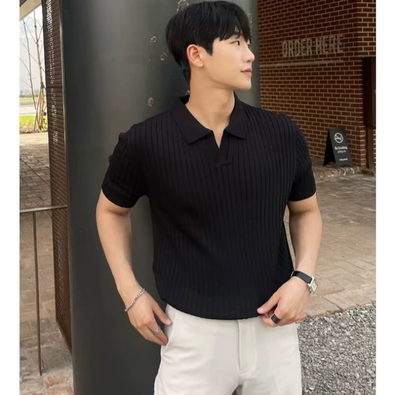 Summer silk thin fashionable knitted short sleeve T-shirt, V-neckline