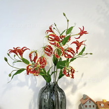 长枝3头嘉兰火焰百合花仿真花高档嘉兰百合花婚庆家居外贸批发