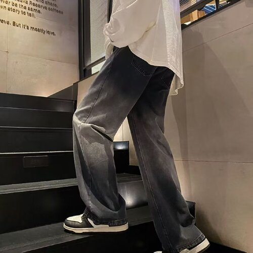 Spring and Autumn American Street Straight Leg Casual Men's Washed Jeans Loose Trendy Matchy Wide Leg Pants