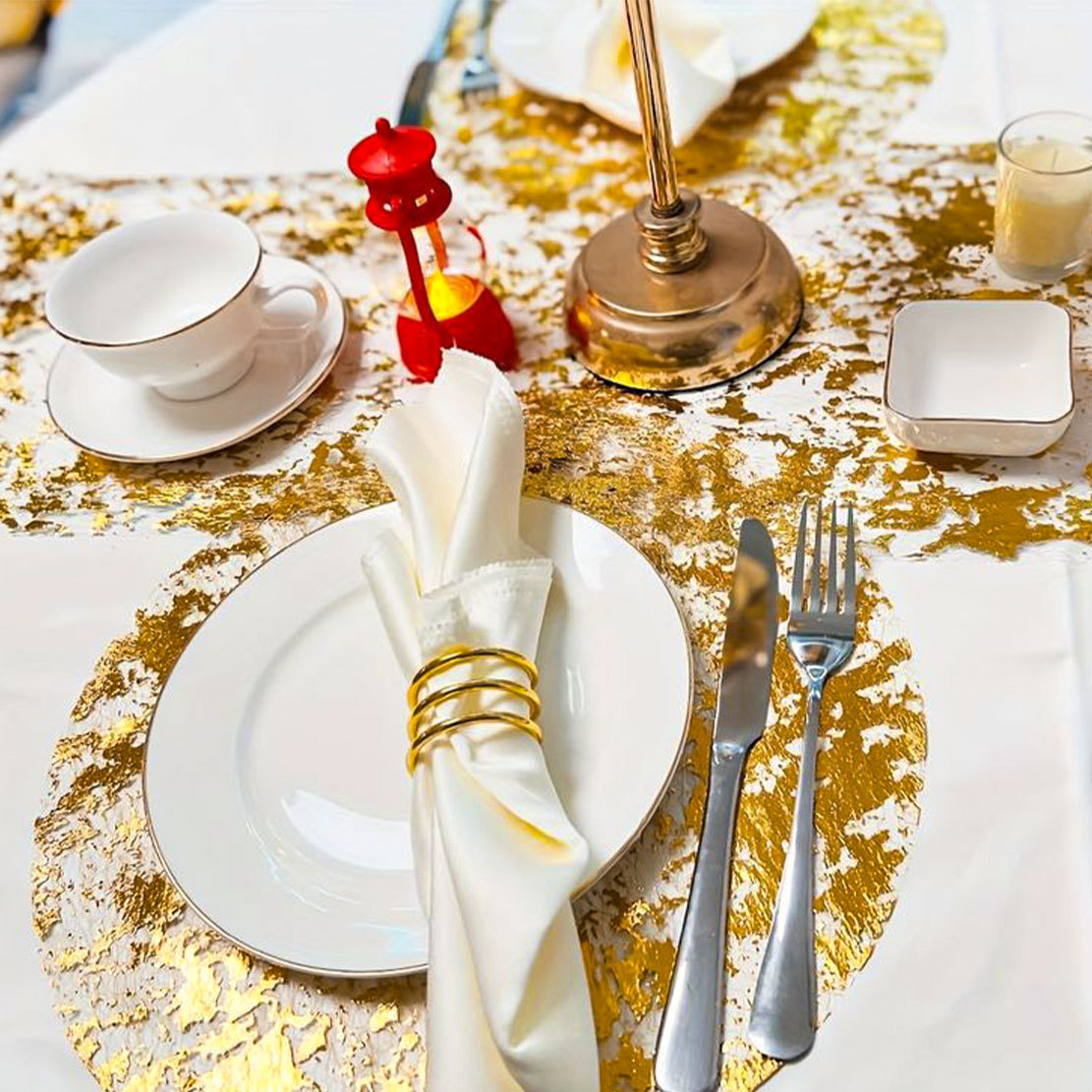 Cross-Border Popular Multi-Color Table Mats, Metallic Gold Foil Placemats, Pressed Round Amazon Placemats, Disposable Factory Wholesale