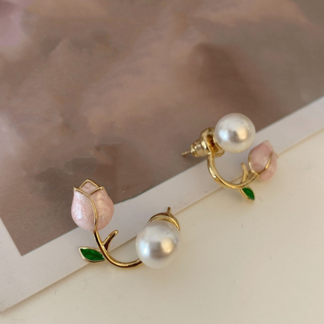 1 Paar Süss Blume Emaille Überzug Inlay Legierung Künstliche Perlen Glas Ohrringe display picture 7