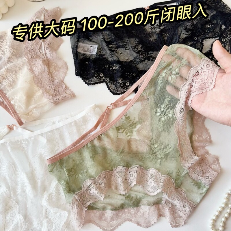 Plus-Size High-Elastic Full Lace Transparent Sheer Hollow-Out Panties for Women, Fairy-Style Briefs