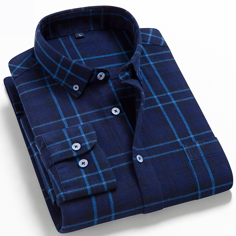 2022 Men's Spring And Autumn Cotton Flannel Shirt Men's Cotton Brushed Plaid Long-sleeved Shirt Men's Wholesale