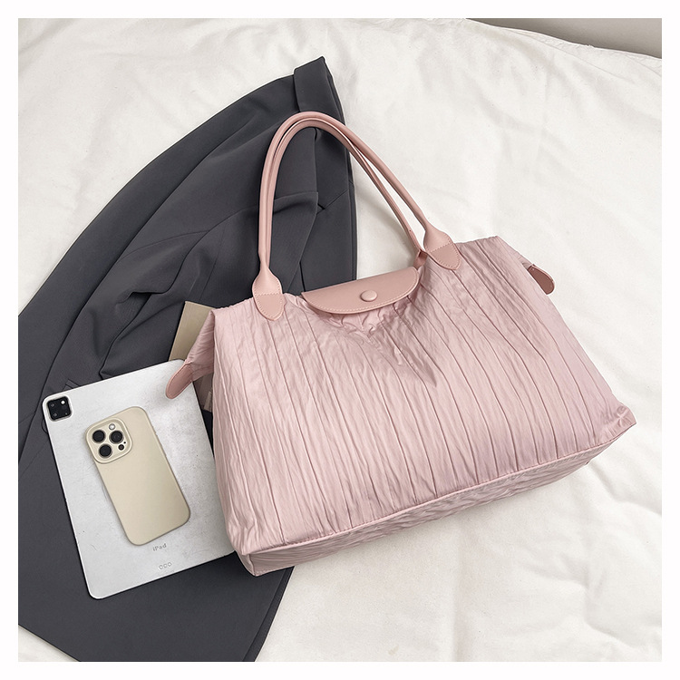 Wrinkled Nylon Handheld Travel Bag Women Large Capacity Single Shoulder Luggage Tote Lightweight Short Trip Business Trip Fitness Storage Bag
