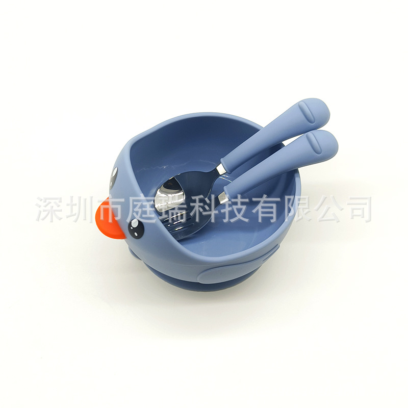 Cuenco de silicona pato suplemento alimenticio Tazón traje 316 tenedor cuchara lindo pollo lechón tazón de bebé resistente a la caída Tazón de cuchara traje