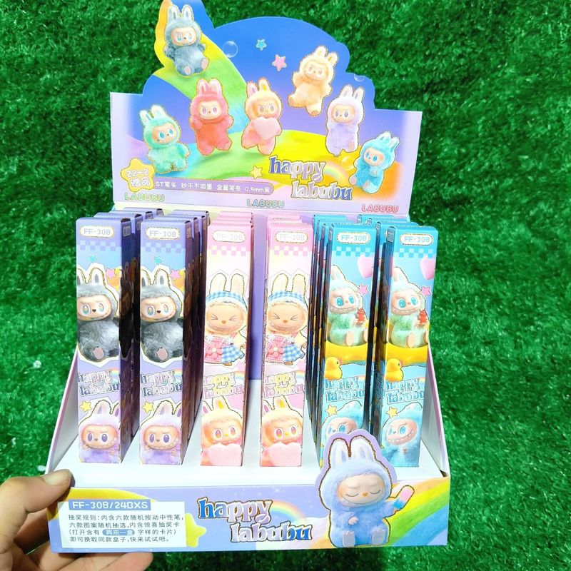 新しいラブブー抽選ブラインドボックスペン、さらに1箱のゲルペンプレスモデル05mm水性ペン、22発、24本|undefined