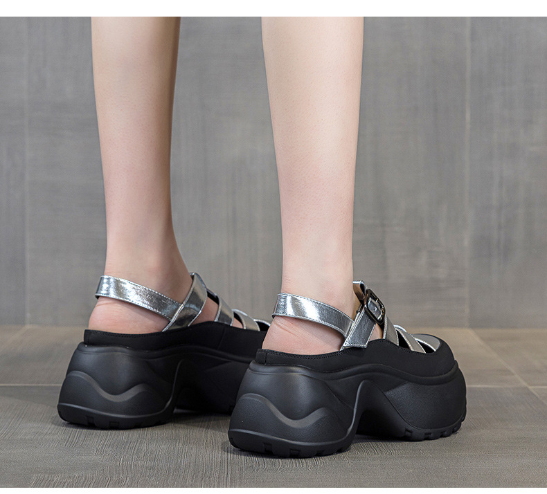 Sandal nữ đế dày tăng chiều cao, quai chữ V, phong cách thời trang, thoáng khí, phù hợp mùa hè — M2905 Be, M2905 Đen, M2905 Bạc chi tiết 18