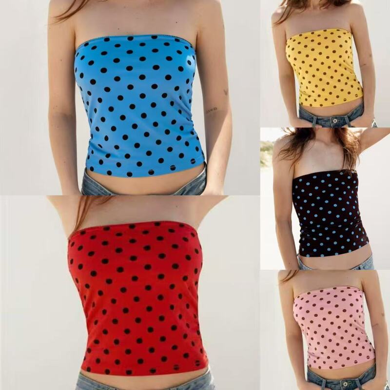 2026 Foreign Trade Women's Fashion Tube Top Multi-Color Printed Polka Dot Top Sexy Slim Fit Strapless Tube Top Short Top