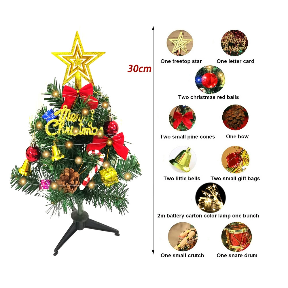 Мини-елка-табличная Christmas, 30 см, предварительно украшена игрушками и светодиодной гирляндой (батареи не включены)
