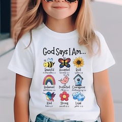 跨境童裝女童夏裝圓領短袖上衣2024新款外貿休閒卡通動物印花T恤