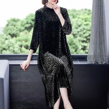 跨境秋季丝绒波点连衣裙女2025新款欧美大牌气质裙子中长裙女批发