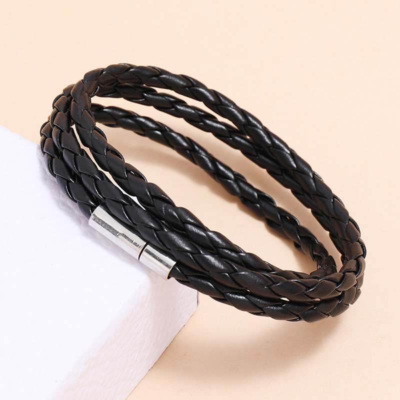 Fashion braided leather multi-loop bracelet wholesale
