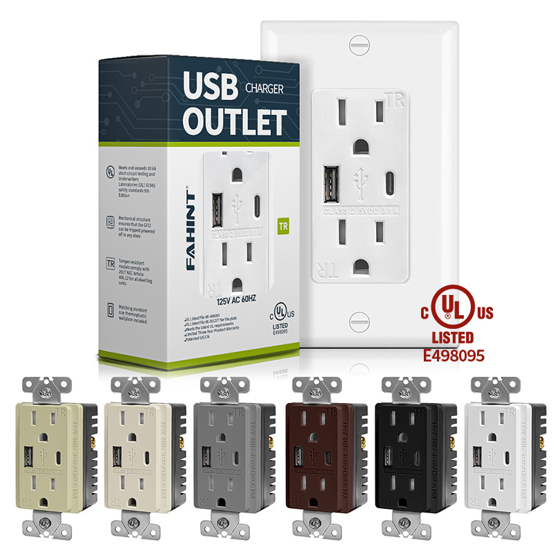 美标UL&CUL认证5V/3.1A多用途家用商用Type A+Type C双联USB插