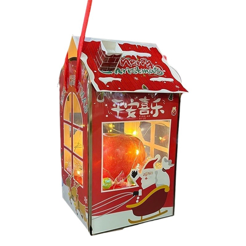 Navidad Cottage plegable caja de Apple mano llevar bolsa de regalo Nochebuena niños Portátil Bolsa de dulces caja de embalaje de regalo