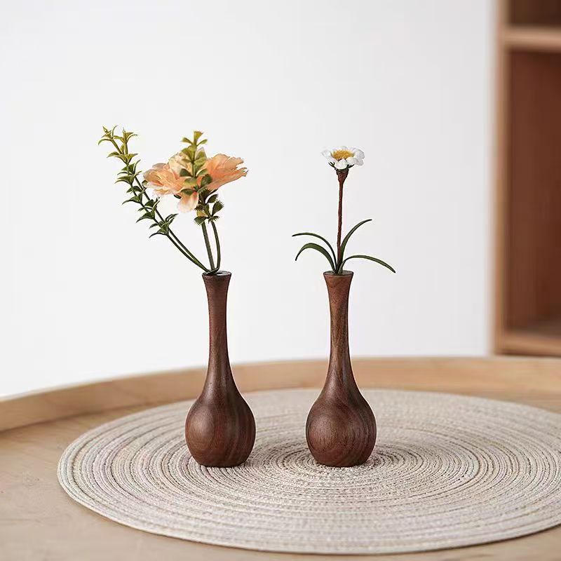 Flores de madera sólida de nuez negra vasijas de flores creativas escritorio chino simple decoración de la mesa de comedor flor seca decoración de la madera