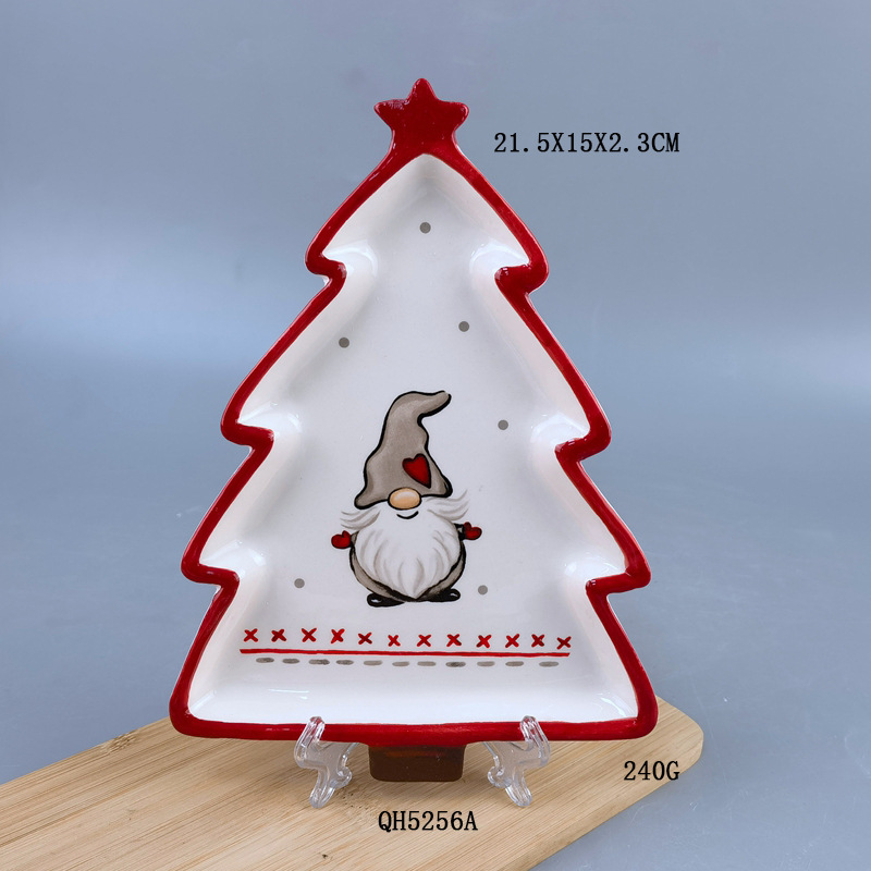 Plato de árbol de Navidad de cerámica Plato de Navidad de dolomita pesada Plato de Navidad de árbol de Navidad 3D pintado a mano Plato de galletas de marido