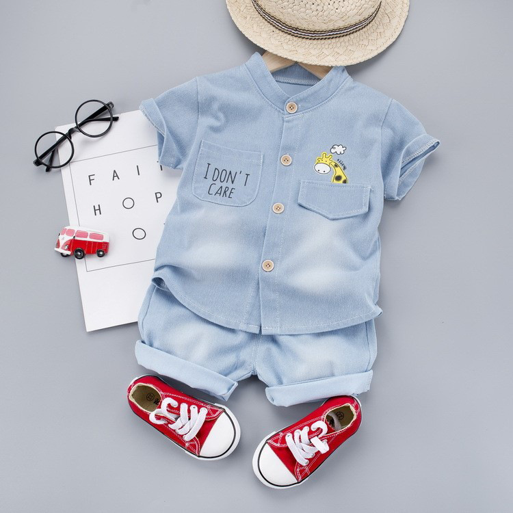 Boys' summer clothing suit 2024 new fashionable Denim shirt two-piece set baby Summer thin handsome trendy children's clothing