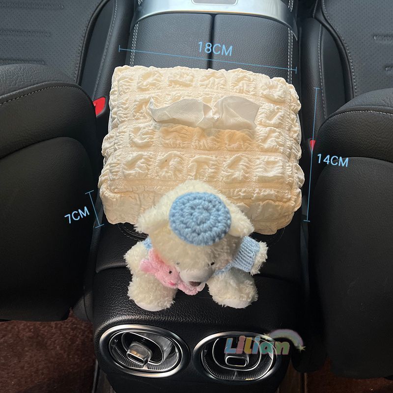 Caja de toallas de automóvil reposabrazos asiento de automóvil caja de dibujo de cartón decoración adorable oso caricatura en línea para mujeres image 4