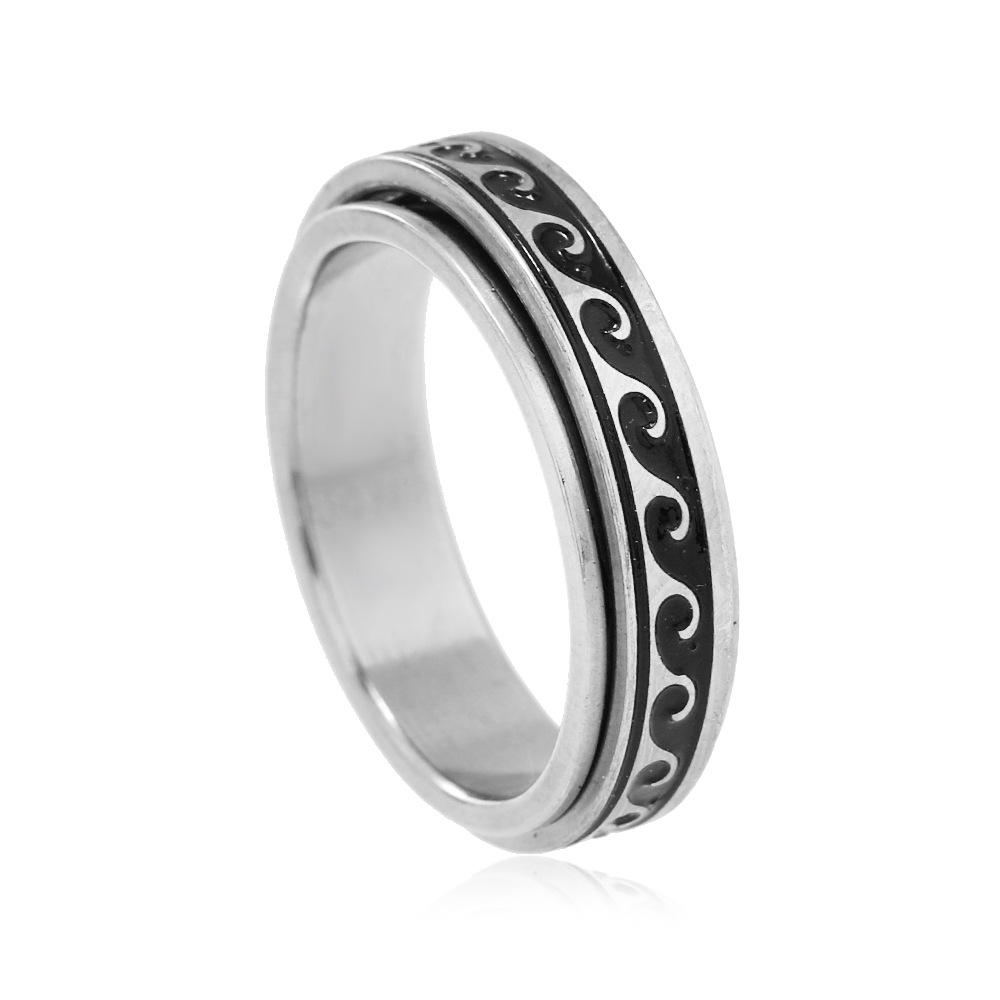 Moda europea y americana anillo de acero titanio personalidad corrosión aceite limpieza onda giratoria descompresión anillo de acero inoxidable joyería al por mayor image 7