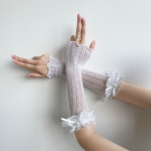 Japanese-Style New Heart Lace Ruffle Lace Trim Concealer Sunscreen Thin Long Sleeve Gloves for Girls
