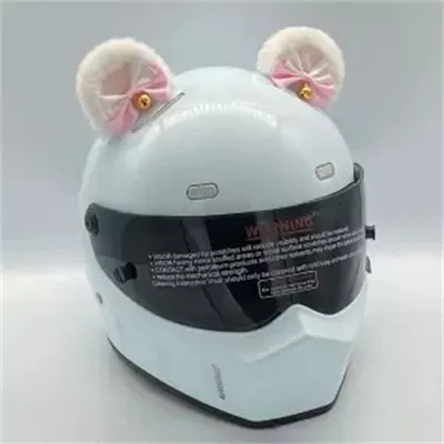 Motosiklet dəbilqələri Color-Blocked Oval Bear - white-and-pink-oval-bear-ears