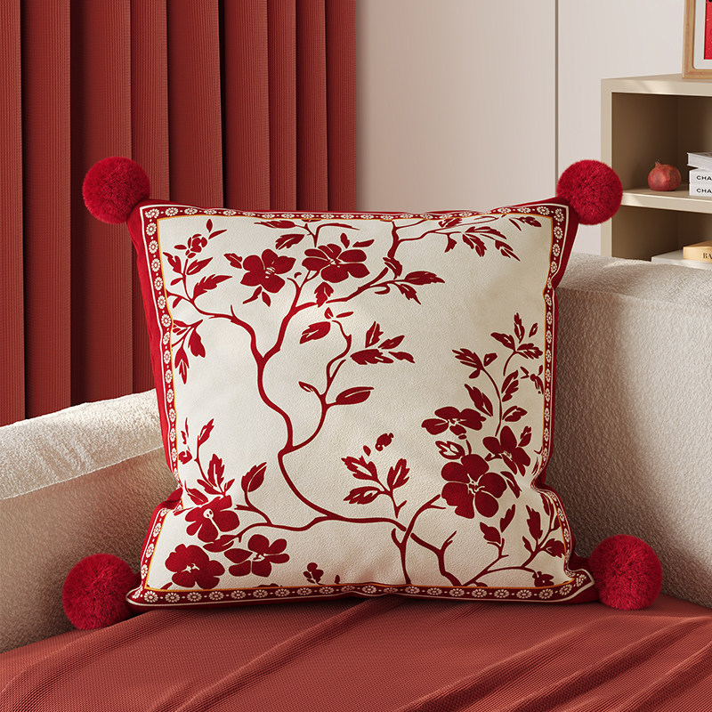 Sofá de sala de estar rojo de alto nivel, funda de almohada desmontable, almohada de cintura lavable, sofá de cabecera de dormitorio de alto nivel, almohada con núcleo