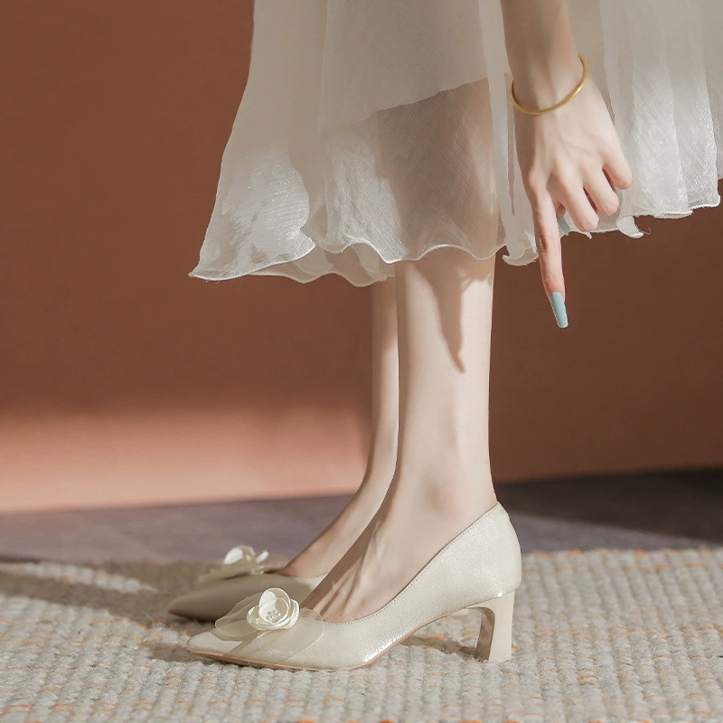 Свадебные туфли Camellia, женские туфли на толстом каблуке, не уставали, с мелким носком, элегантные обручальные туфли на высоком каблуке, повседневная осенняя одежда