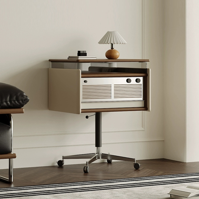 Elevación de madera maciza sofá giratorio mesa lateral mesita de noche de madera de cerezo sala de estar armario lateral de almacenamiento gabinete de disco retro móvil