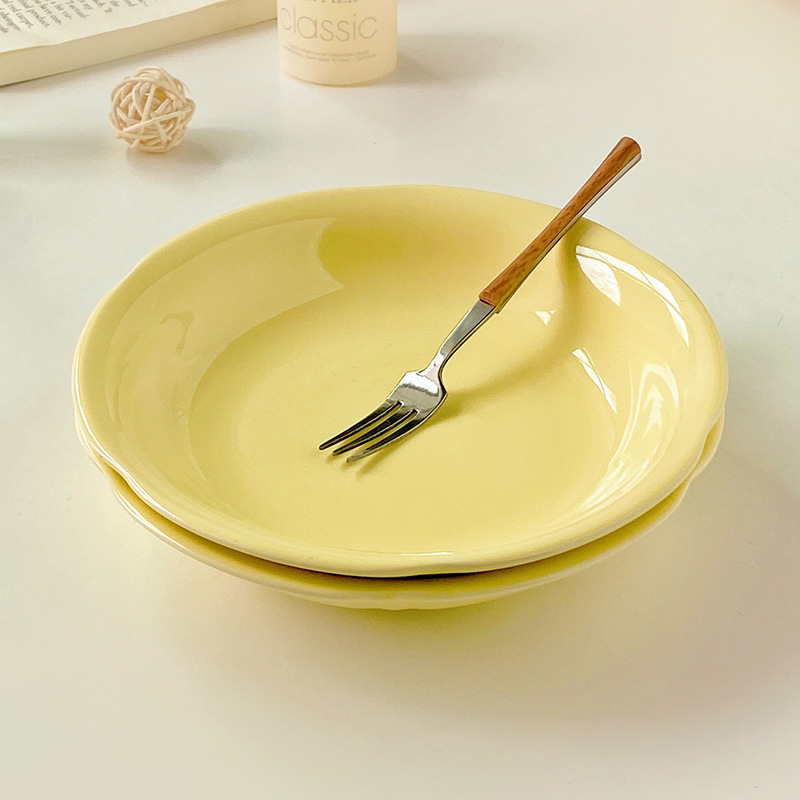 クリームプレートセラミックプレート無地デザートプレートコールドディッシュプレートインスタイル食器卸売ホームダイニングプレートデザートプレート|undefined